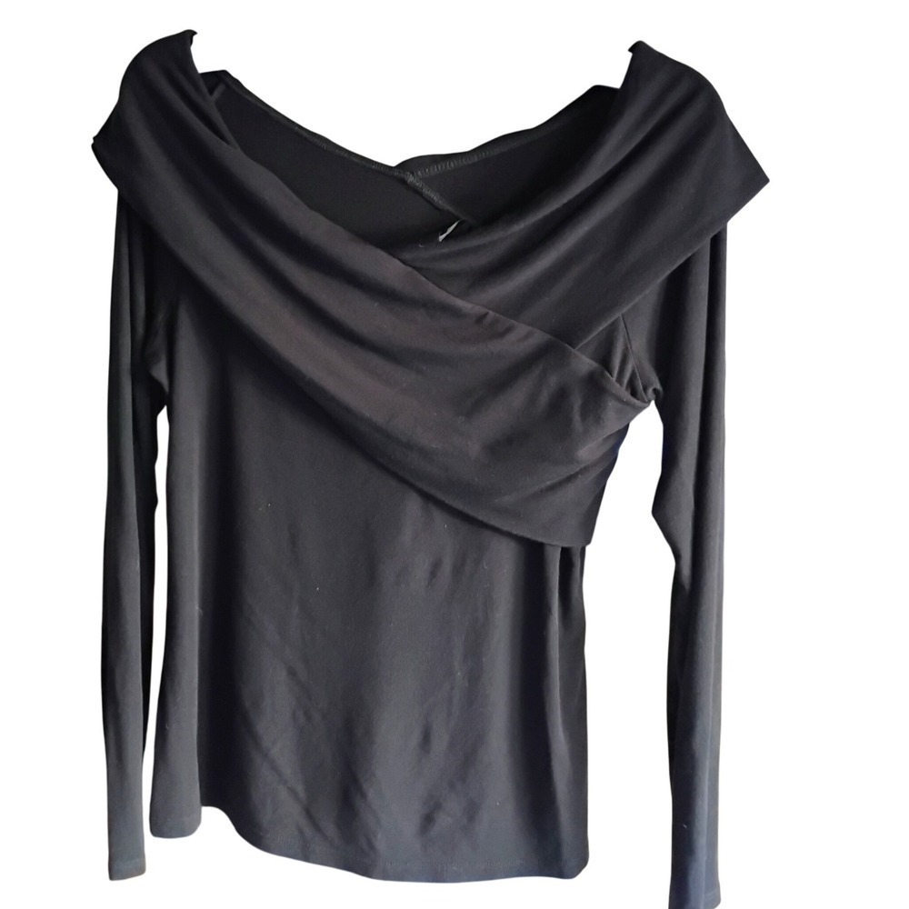 NWOT Theory Black Off-The-Shoulder Draped Long Sleeve Top